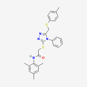 molecular formula C27H28N4OS2 B11078218 N-mesityl-2-[(5-{[(4-methylphenyl)sulfanyl]methyl}-4-phenyl-4H-1,2,4-triazol-3-yl)sulfanyl]acetamide CAS No. 539809-06-8