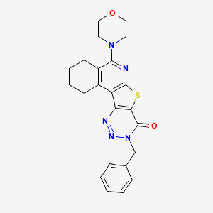 molecular formula C23H23N5O2S B11078249 14-benzyl-8-morpholin-4-yl-11-thia-9,14,15,16-tetrazatetracyclo[8.7.0.02,7.012,17]heptadeca-1(10),2(7),8,12(17),15-pentaen-13-one 