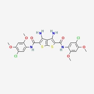 molecular formula C24H22Cl2N4O6S2 B11078276 3,4-diamino-N,N'-bis(5-chloro-2,4-dimethoxyphenyl)thieno[2,3-b]thiophene-2,5-dicarboxamide 