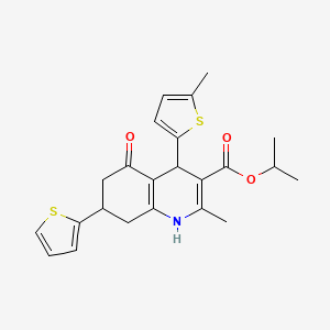 molecular formula C23H25NO3S2 B11078337 Propan-2-yl 2-methyl-4-(5-methylthiophen-2-yl)-5-oxo-7-(thiophen-2-yl)-1,4,5,6,7,8-hexahydroquinoline-3-carboxylate 