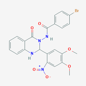 molecular formula C23H19BrN4O6 B11078338 4-bromo-N-[2-(4,5-dimethoxy-2-nitrophenyl)-4-oxo-1,4-dihydroquinazolin-3(2H)-yl]benzamide 