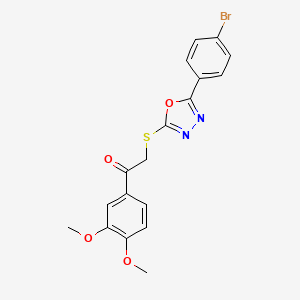 molecular formula C18H15BrN2O4S B11078356 2-{[5-(4-Bromophenyl)-1,3,4-oxadiazol-2-yl]sulfanyl}-1-(3,4-dimethoxyphenyl)ethanone 