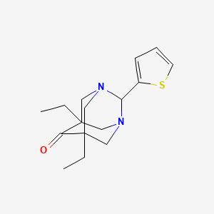 molecular formula C16H22N2OS B11078377 Tricyclo[3.3.1.1(3,7)]decan-6-one, 5,7-diethyl-2-thiophen-2-yl-1,3-diaza- 