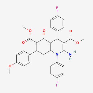 molecular formula C32H28F2N2O6 B11078379 Dimethyl 2-amino-1,4-bis(4-fluorophenyl)-7-(4-methoxyphenyl)-5-oxo-1,4,5,6,7,8-hexahydroquinoline-3,6-dicarboxylate 