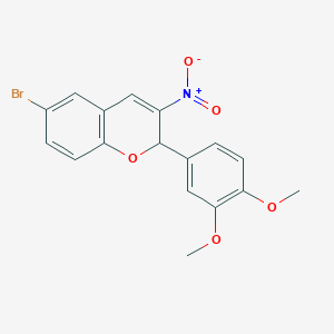 molecular formula C17H14BrNO5 B11078406 4-(6-Bromo-3-nitro-2H-chromen-2-YL)-2-methoxyphenyl methyl ether 