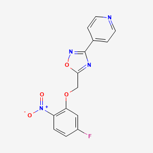 molecular formula C14H9FN4O4 B11078478 4-{5-[(5-Fluoro-2-nitrophenoxy)methyl]-1,2,4-oxadiazol-3-yl}pyridine 