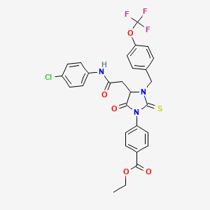 Ethyl 4-(4-{2-[(4-chlorophenyl)amino]-2-oxoethyl}-5-oxo-2-thioxo-3-[4-(trifluoromethoxy)benzyl]imidazolidin-1-yl)benzoate