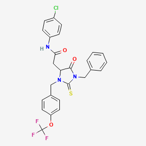 molecular formula C26H21ClF3N3O3S B11078528 2-{1-benzyl-5-oxo-2-thioxo-3-[4-(trifluoromethoxy)benzyl]imidazolidin-4-yl}-N-(4-chlorophenyl)acetamide 