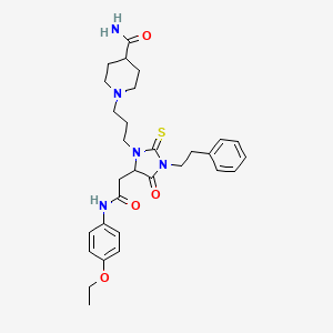 molecular formula C30H39N5O4S B11078553 1-{3-[5-{2-[(4-Ethoxyphenyl)amino]-2-oxoethyl}-4-oxo-3-(2-phenylethyl)-2-thioxoimidazolidin-1-yl]propyl}piperidine-4-carboxamide 