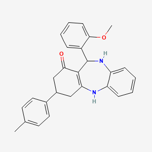 molecular formula C27H26N2O2 B11078606 11-(2-methoxyphenyl)-3-(4-methylphenyl)-2,3,4,5,10,11-hexahydro-1H-dibenzo[b,e][1,4]diazepin-1-one 