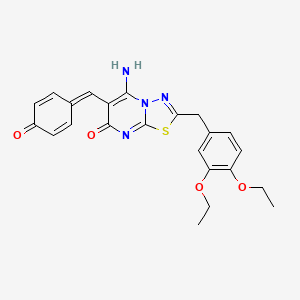 molecular formula C23H22N4O4S B11078640 (6E)-2-(3,4-diethoxybenzyl)-6-(4-hydroxybenzylidene)-5-imino-5,6-dihydro-7H-[1,3,4]thiadiazolo[3,2-a]pyrimidin-7-one 