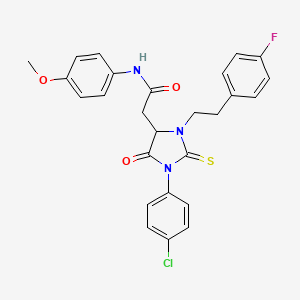 2-[1-(4-chlorophenyl)-3-[2-(4-fluorophenyl)ethyl]-5-oxo-2-sulfanylideneimidazolidin-4-yl]-N-(4-methoxyphenyl)acetamide