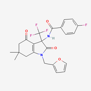 molecular formula C23H20F4N2O4 B11078662 4-fluoro-N-[1-(furan-2-ylmethyl)-6,6-dimethyl-2,4-dioxo-3-(trifluoromethyl)-2,3,4,5,6,7-hexahydro-1H-indol-3-yl]benzamide 