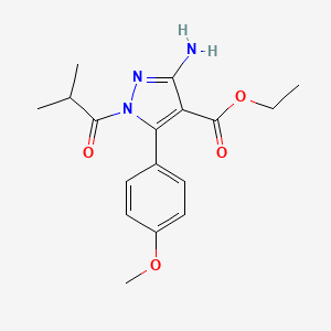 molecular formula C17H21N3O4 B11078668 1H-Pyrazole-4-carboxylic acid, 3-amino-1-isobutyryl-5-(4-methoxyphenyl)-, ethyl ester 