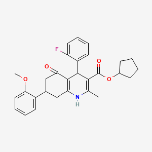 molecular formula C29H30FNO4 B11078684 Cyclopentyl 4-(2-fluorophenyl)-7-(2-methoxyphenyl)-2-methyl-5-oxo-1,4,5,6,7,8-hexahydroquinoline-3-carboxylate 