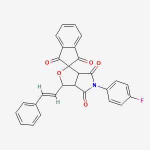 molecular formula C28H18FNO5 B11078699 5-(4-fluorophenyl)-3-[(E)-2-phenylethenyl]-3a,6a-dihydrospiro[furo[3,4-c]pyrrole-1,2'-indene]-1',3',4,6(3H,5H)-tetrone 