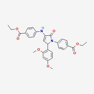 molecular formula C30H30N2O7 B11078749 ethyl 4-[5-(2,4-dimethoxyphenyl)-3-{[4-(ethoxycarbonyl)phenyl]amino}-2-oxo-2,5-dihydro-1H-pyrrol-1-yl]benzoate 