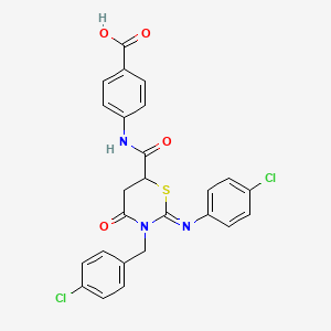 molecular formula C25H19Cl2N3O4S B11078784 4-[({(2Z)-3-(4-chlorobenzyl)-2-[(4-chlorophenyl)imino]-4-oxo-1,3-thiazinan-6-yl}carbonyl)amino]benzoic acid 