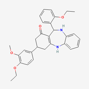 molecular formula C30H32N2O4 B11078844 3-(4-ethoxy-3-methoxyphenyl)-11-(2-ethoxyphenyl)-2,3,4,5,10,11-hexahydro-1H-dibenzo[b,e][1,4]diazepin-1-one 