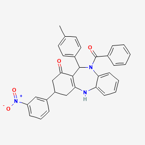 molecular formula C33H27N3O4 B11078855 5-benzoyl-9-(3-nitrophenyl)-6-(p-tolyl)-8,9,10,11-tetrahydro-6H-benzo[b][1,4]benzodiazepin-7-one 