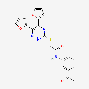 molecular formula C21H16N4O4S B11078884 N-(3-acetylphenyl)-2-{[5,6-di(furan-2-yl)-1,2,4-triazin-3-yl]sulfanyl}acetamide 