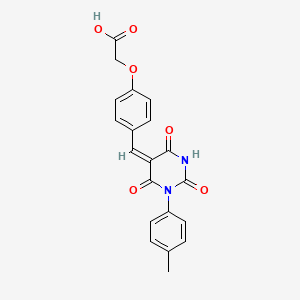 molecular formula C20H16N2O6 B11078925 (4-{(E)-[1-(4-methylphenyl)-2,4,6-trioxotetrahydropyrimidin-5(2H)-ylidene]methyl}phenoxy)acetic acid 