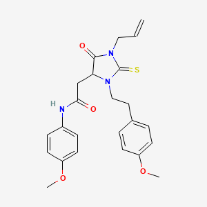 molecular formula C24H27N3O4S B11078932 N-(4-methoxyphenyl)-2-{3-[2-(4-methoxyphenyl)ethyl]-5-oxo-1-(prop-2-en-1-yl)-2-thioxoimidazolidin-4-yl}acetamide 