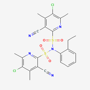 molecular formula C24H21Cl2N5O4S2 B11078946 5-chloro-N-[(5-chloro-3-cyano-4,6-dimethylpyridin-2-yl)sulfonyl]-3-cyano-N-(2-ethylphenyl)-4,6-dimethylpyridine-2-sulfonamide 