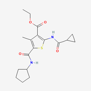 molecular formula C18H24N2O4S B11078959 Ethyl 5-(cyclopentylcarbamoyl)-2-[(cyclopropylcarbonyl)amino]-4-methylthiophene-3-carboxylate 