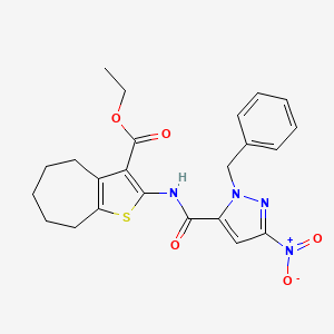 molecular formula C23H24N4O5S B11079003 Ethyl 2-(1-benzyl-3-nitro-1H-pyrazole-5-amido)-4H,5H,6H,7H,8H-cyclohepta[B]thiophene-3-carboxylate 