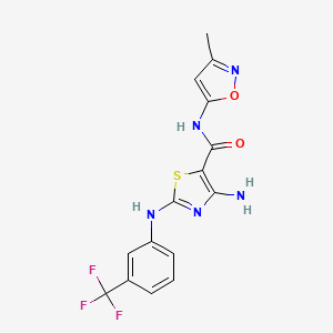 molecular formula C15H12F3N5O2S B11079027 4-amino-N-(3-methyl-1,2-oxazol-5-yl)-2-{[3-(trifluoromethyl)phenyl]amino}-1,3-thiazole-5-carboxamide 