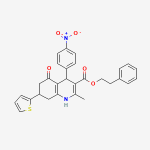 2-Phenylethyl 2-methyl-4-(4-nitrophenyl)-5-oxo-7-(thiophen-2-yl)-1,4,5,6,7,8-hexahydroquinoline-3-carboxylate