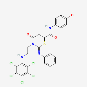 molecular formula C26H21Cl5N4O3S B11079057 (2Z)-N-(4-methoxyphenyl)-4-oxo-3-{2-[(pentachlorophenyl)amino]ethyl}-2-(phenylimino)-1,3-thiazinane-6-carboxamide 