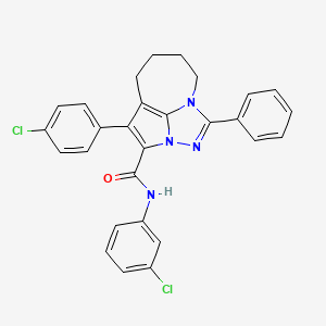 molecular formula C28H22Cl2N4O B11079074 N-(3-chlorophenyl)-4-(4-chlorophenyl)-1-phenyl-5,6,7,8-tetrahydro-2,2a,8a-triazacyclopenta[cd]azulene-3-carboxamide 