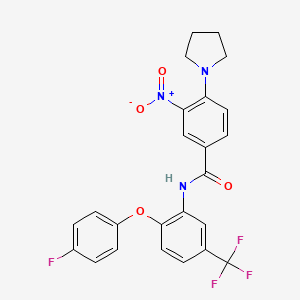 molecular formula C24H19F4N3O4 B11079121 N-[2-(4-fluorophenoxy)-5-(trifluoromethyl)phenyl]-3-nitro-4-(pyrrolidin-1-yl)benzamide 