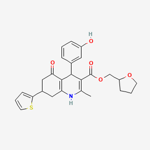 Tetrahydrofuran-2-ylmethyl 4-(3-hydroxyphenyl)-2-methyl-5-oxo-7-(thiophen-2-yl)-1,4,5,6,7,8-hexahydroquinoline-3-carboxylate