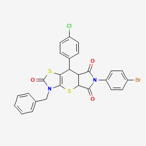 molecular formula C27H18BrClN2O3S2 B11079129 4-benzyl-11-(4-bromophenyl)-8-(4-chlorophenyl)-2,6-dithia-4,11-diazatricyclo[7.3.0.03,7]dodec-3(7)-ene-5,10,12-trione 