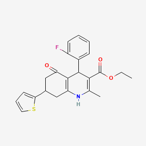 Ethyl 4-(2-fluorophenyl)-2-methyl-5-oxo-7-(thiophen-2-yl)-1,4,5,6,7,8-hexahydroquinoline-3-carboxylate