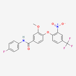 molecular formula C21H14F4N2O5 B11079287 N-(4-fluorophenyl)-3-methoxy-4-[2-nitro-4-(trifluoromethyl)phenoxy]benzamide 