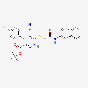 molecular formula C30H28ClN3O3S B11079289 Tert-butyl 4-(4-chlorophenyl)-5-cyano-2-methyl-6-{[2-(naphthalen-2-ylamino)-2-oxoethyl]sulfanyl}-1,4-dihydropyridine-3-carboxylate 