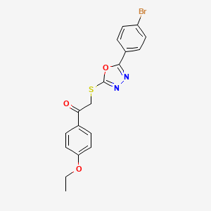 molecular formula C18H15BrN2O3S B11079295 2-{[5-(4-Bromophenyl)-1,3,4-oxadiazol-2-yl]sulfanyl}-1-(4-ethoxyphenyl)ethanone 