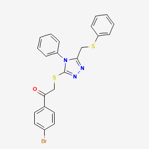 molecular formula C23H18BrN3OS2 B11079307 1-(4-bromophenyl)-2-({4-phenyl-5-[(phenylsulfanyl)methyl]-4H-1,2,4-triazol-3-yl}sulfanyl)ethanone 