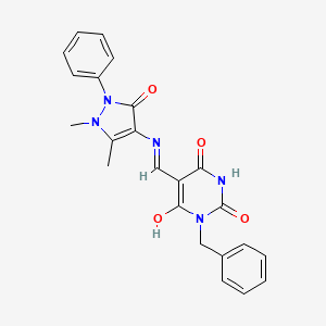 (5E)-1-benzyl-5-[[(1,5-dimethyl-3-oxo-2-phenylpyrazol-4-yl)amino]methylidene]-1,3-diazinane-2,4,6-trione