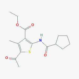 molecular formula C16H21NO4S B11079357 Ethyl 5-acetyl-2-[(cyclopentylcarbonyl)amino]-4-methylthiophene-3-carboxylate 