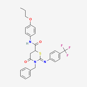 (2Z)-3-benzyl-4-oxo-N-(4-propoxyphenyl)-2-{[4-(trifluoromethyl)phenyl]imino}-1,3-thiazinane-6-carboxamide