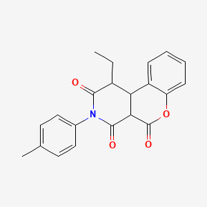 molecular formula C21H19NO4 B11079368 1-ethyl-3-(4-methylphenyl)-4a,10b-dihydro-2H-chromeno[3,4-c]pyridine-2,4,5(1H,3H)-trione 