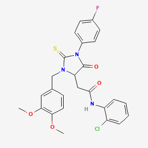 N-(2-chlorophenyl)-2-[3-(3,4-dimethoxybenzyl)-1-(4-fluorophenyl)-5-oxo-2-thioxoimidazolidin-4-yl]acetamide