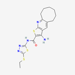 molecular formula C18H21N5OS3 B11079402 3-amino-N-[5-(ethylsulfanyl)-1,3,4-thiadiazol-2-yl]-5,6,7,8,9,10-hexahydrocycloocta[b]thieno[3,2-e]pyridine-2-carboxamide 