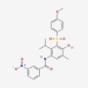 molecular formula C24H24N2O7S B11079422 N-{4-hydroxy-3-[(4-methoxyphenyl)sulfonyl]-5-methyl-2-(propan-2-yl)phenyl}-3-nitrobenzamide 