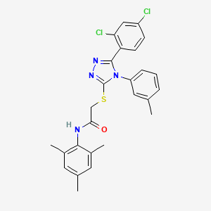 molecular formula C26H24Cl2N4OS B11079537 2-{[5-(2,4-Dichlorophenyl)-4-(3-methylphenyl)-4H-1,2,4-triazol-3-YL]sulfanyl}-N-mesitylacetamide 